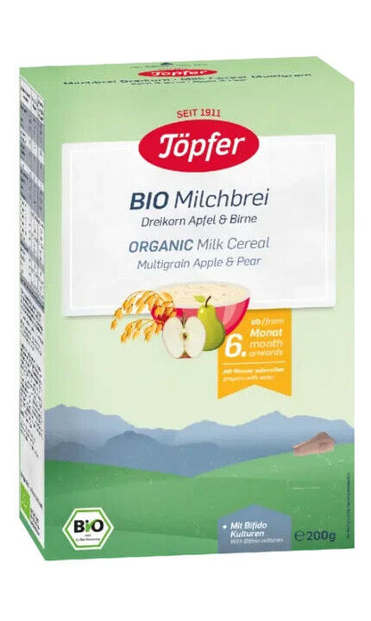 TOPFER ORGANIC Multigrain Milk Cereal With Apple & Pear From 6 Months 200g 7oz