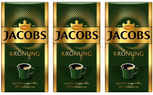 3 JACOBS Kronung Ground Coffee Packs 100% Arabica Made in Germany 500g 18oz