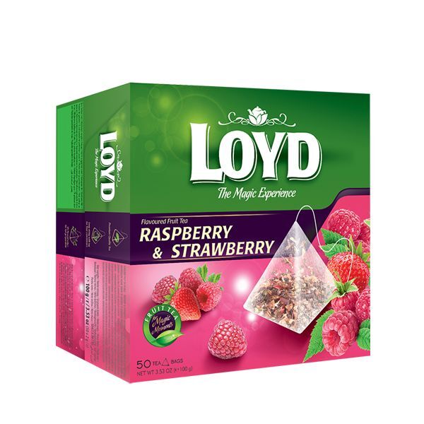 LOYD RASPBERRY & STRAWBERRY Flavor Fruit Tea 50 Pyramid Teabags Box 100g 3.5oz