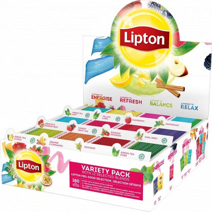 LIPTON VARIETY PACK 12 Teabag Envelopes Assorted Flavors Box (180 servings)