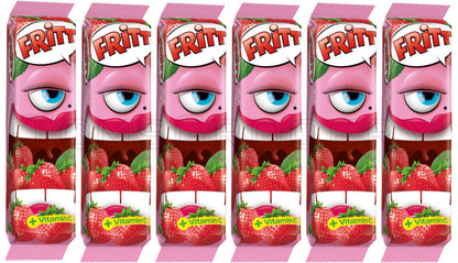 6 x FRITT Strawberry Flavor German Chewy Candy Stripes with Vitamin C 70g 2.5oz