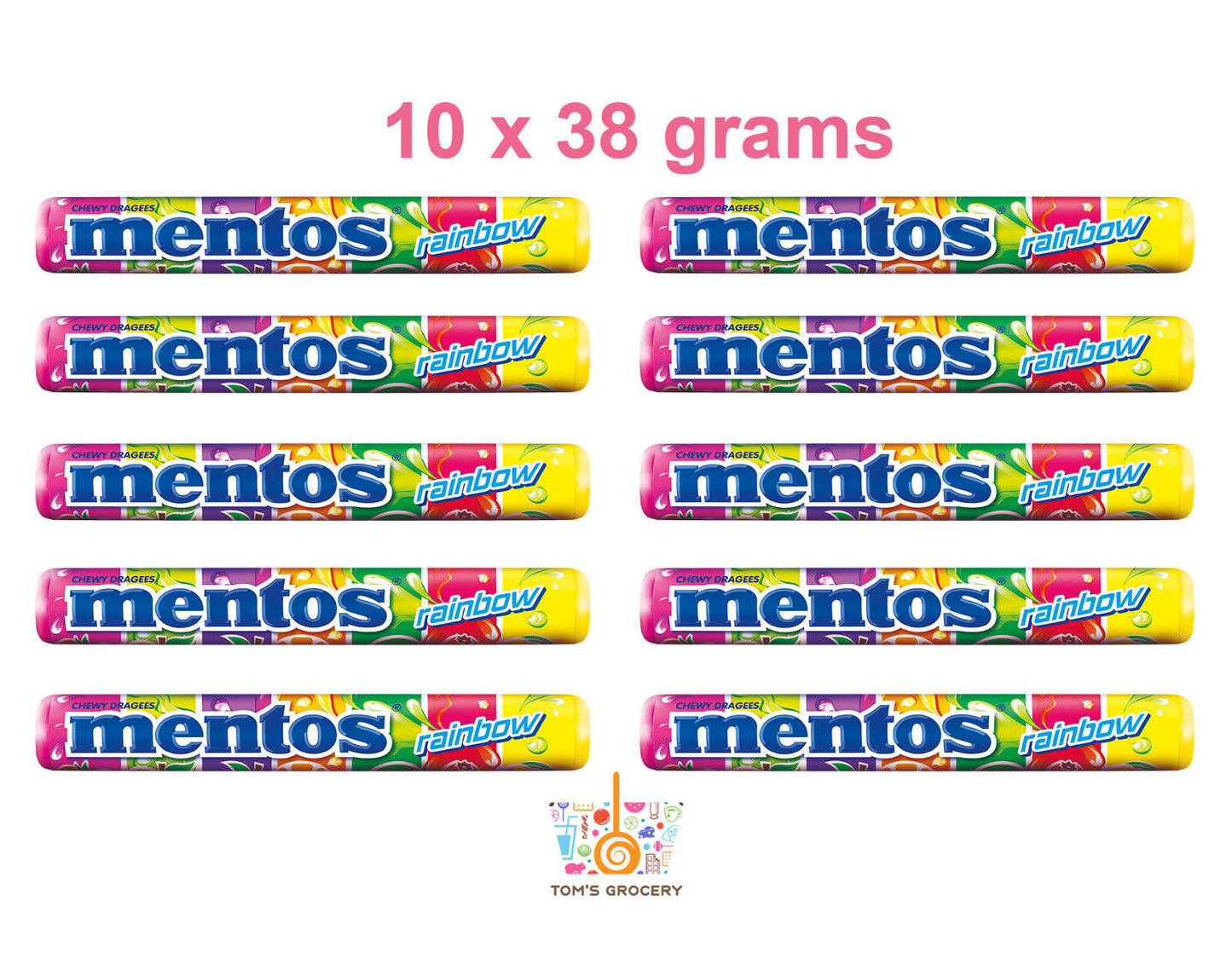 10 MENTOS RAINBOW Rolls Fruit Flavor Mix Chewy Candy 37g 1.3oz