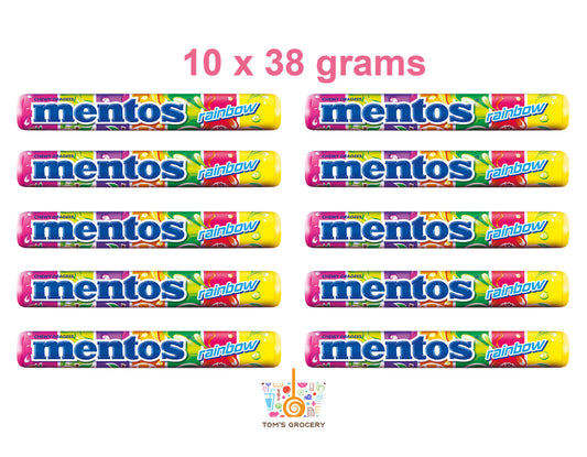 10 MENTOS RAINBOW Rolls Fruit Flavor Mix Chewy Candy 37g 1.3oz