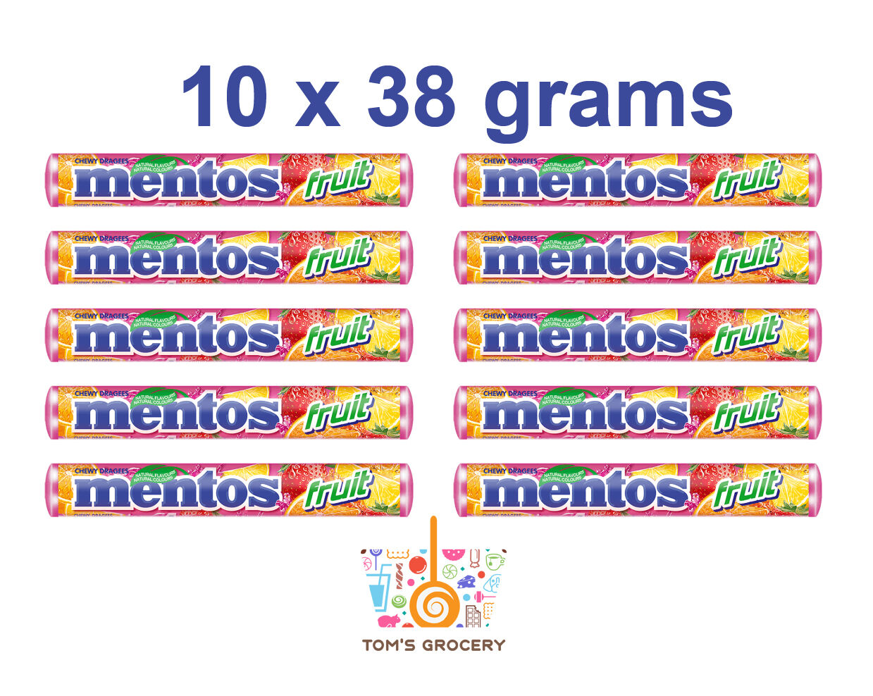 10 x MENTOS FRUIT Strawberry, Lemon & Orange Flavors Chewy Dragees Candy