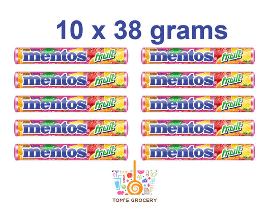 10 x MENTOS FRUIT Strawberry, Lemon & Orange Flavors Chewy Dragees Candy