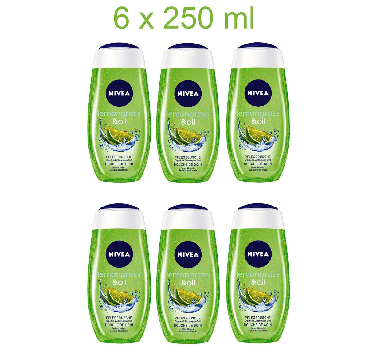 6 NIVEA Lemongrass & Oil Pearls Care Shower Gel Bottles Made in Germany 250ml