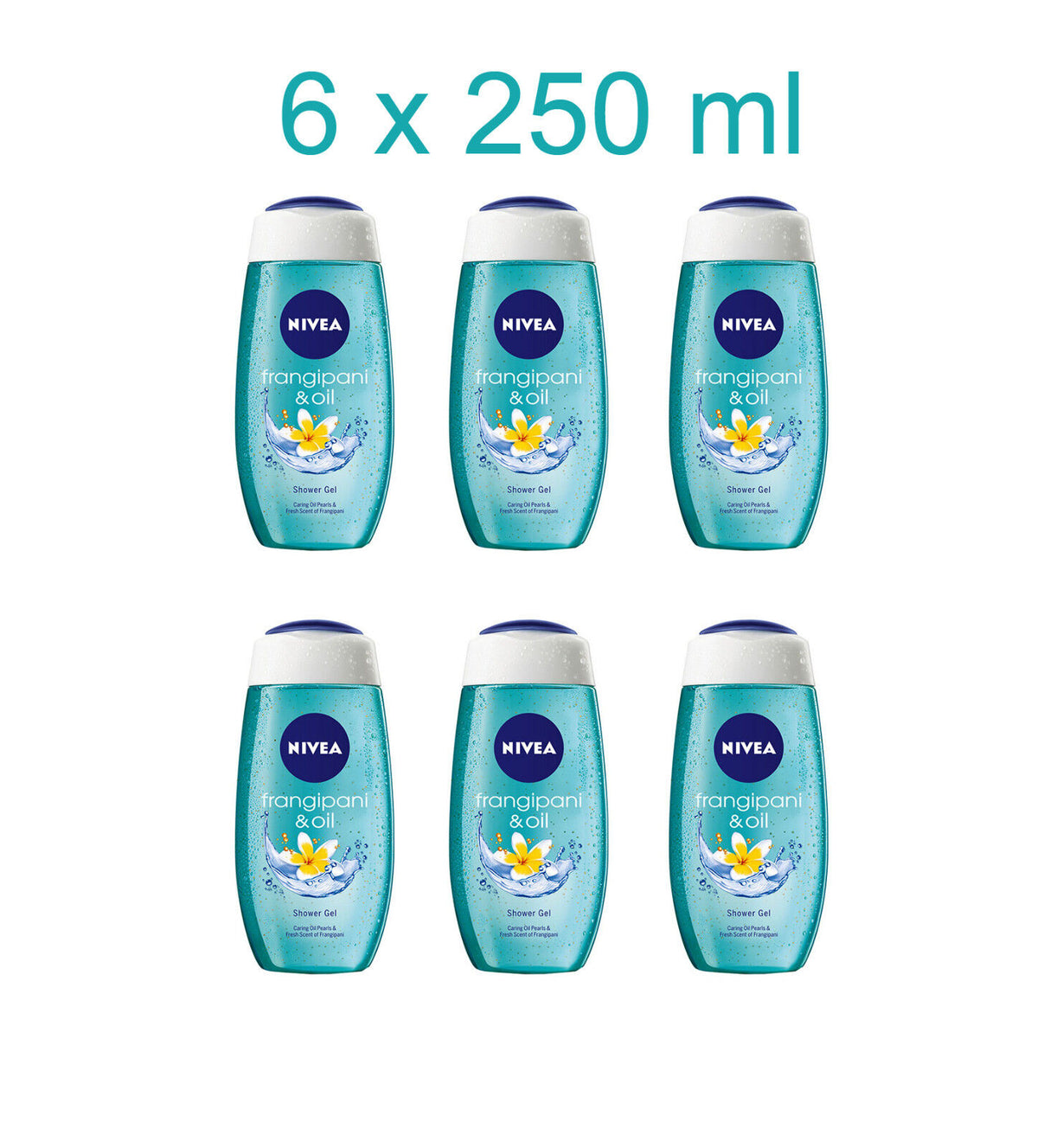 6 x NIVEA Hawaii Flower Frangipani & Care Oil Pearls Shower Gel 250ml