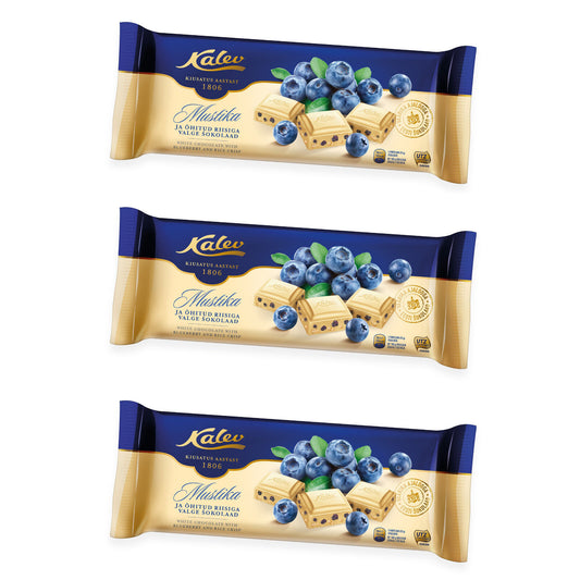 3 x Kalev Mustika White Chocolate with Blueberry & Rice Crisps 200g 7oz