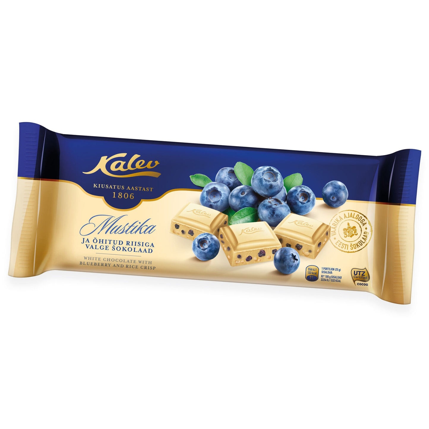 3 x Kalev Mustika White Chocolate with Blueberry & Rice Crisps 200g 7oz