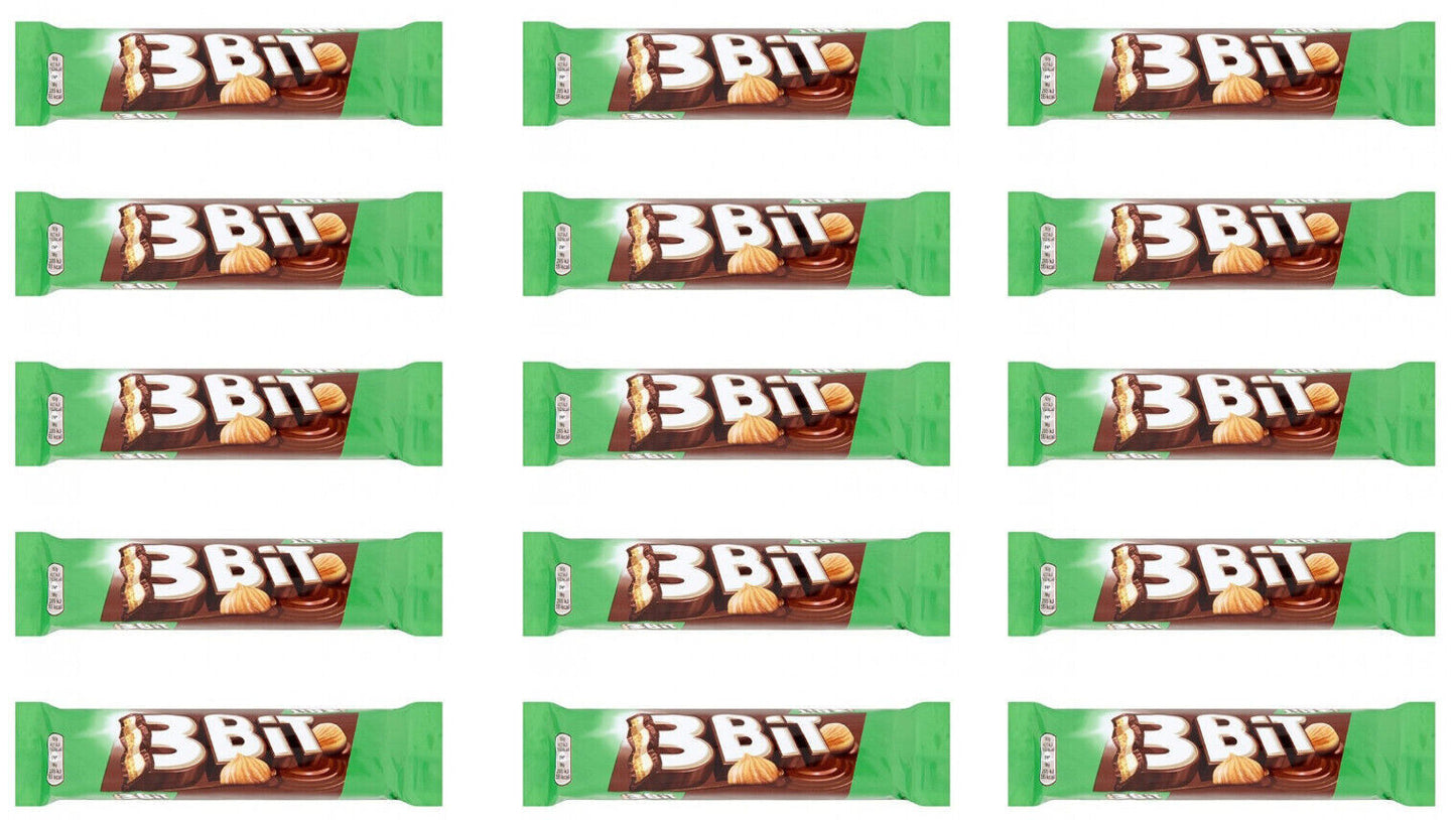 15 x 3BIT Milk Chocolate & Hazelnut Cream Covered Biscuit Bars Sweets 46g 1.6oz