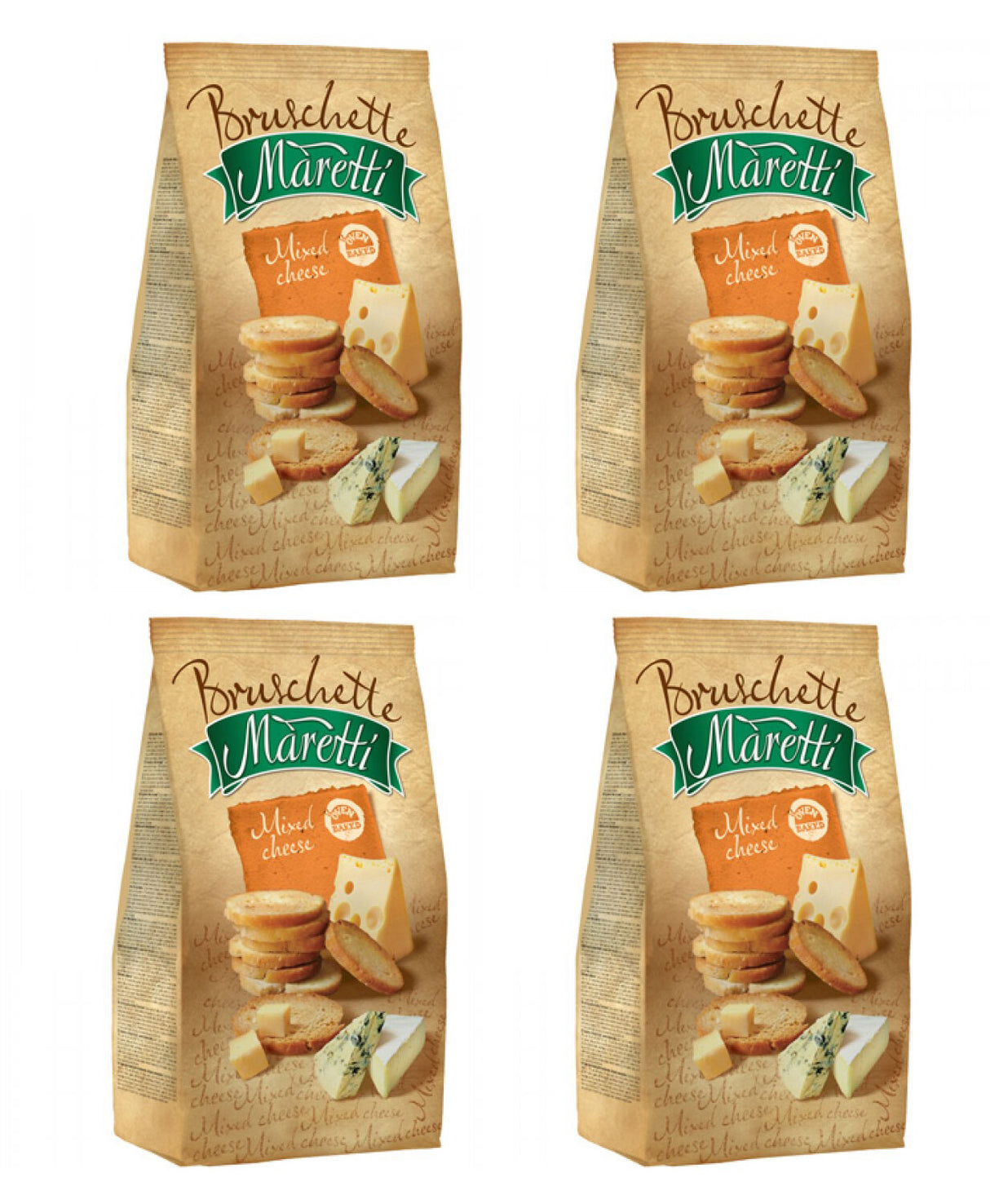 4 BRUSCHETTE MARETTI Mixed Cheese Flavor Oven Baked Bread Bites Snacks 70g 2.5oz