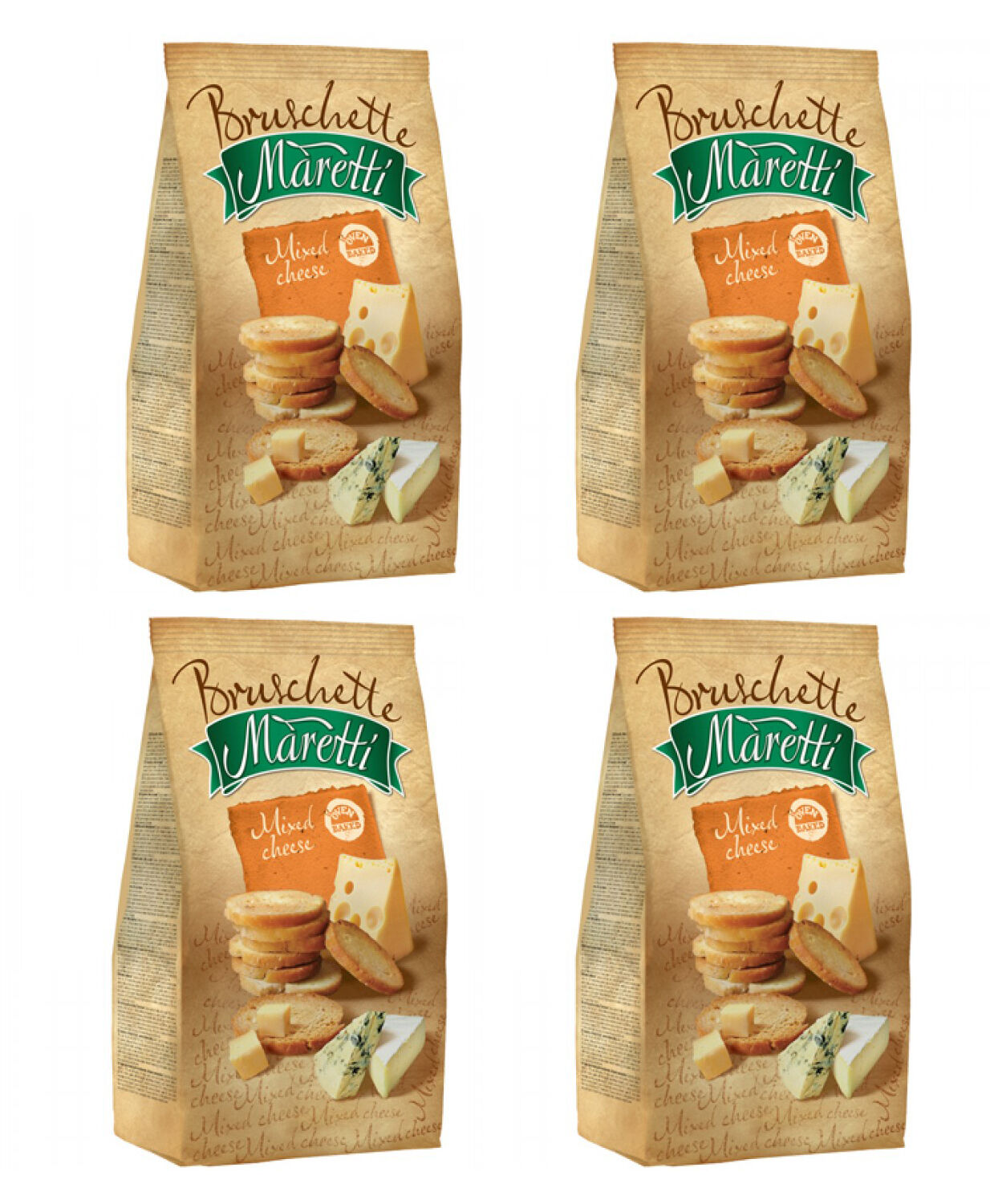 4 BRUSCHETTE MARETTI Mixed Cheese Flavor Oven Baked Bread Bites 70g 2.5oz