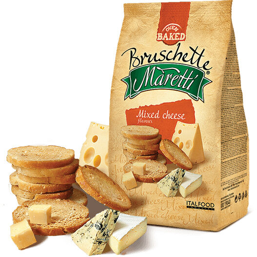 4 BRUSCHETTE MARETTI Mixed Cheese Flavor Oven Baked Bread Bites 70g 2.5oz