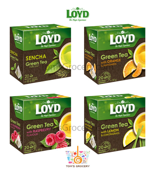 LOYD Sencha Green Tea with Orange, Lemon or Raspberry 20x Silk Pyramid Teabags