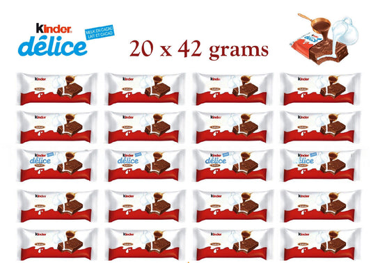 20 x KINDER DELICE Soft Chocolate Bars with Cocoa and Milk Filling 39g 1.4oz