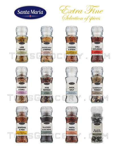 SANTA MARIA Grinders - Extra Fine Cooking Spices & Herbs Selection Premium Jars