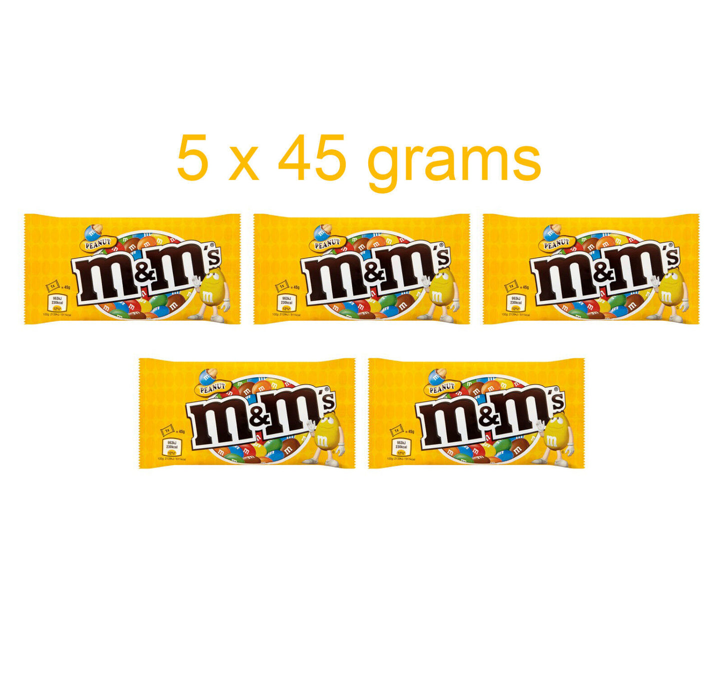 5 x M&M's Chocolate Covered Peanuts with Crispy Sugar Coating 5 x 45g 1.6oz