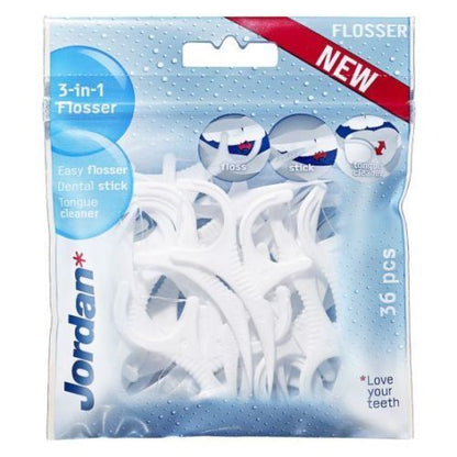 5 x Jordan Easy Flosser 3in1 Tooth Floss Dental Sticks Tongue Cleanser 36 pcs