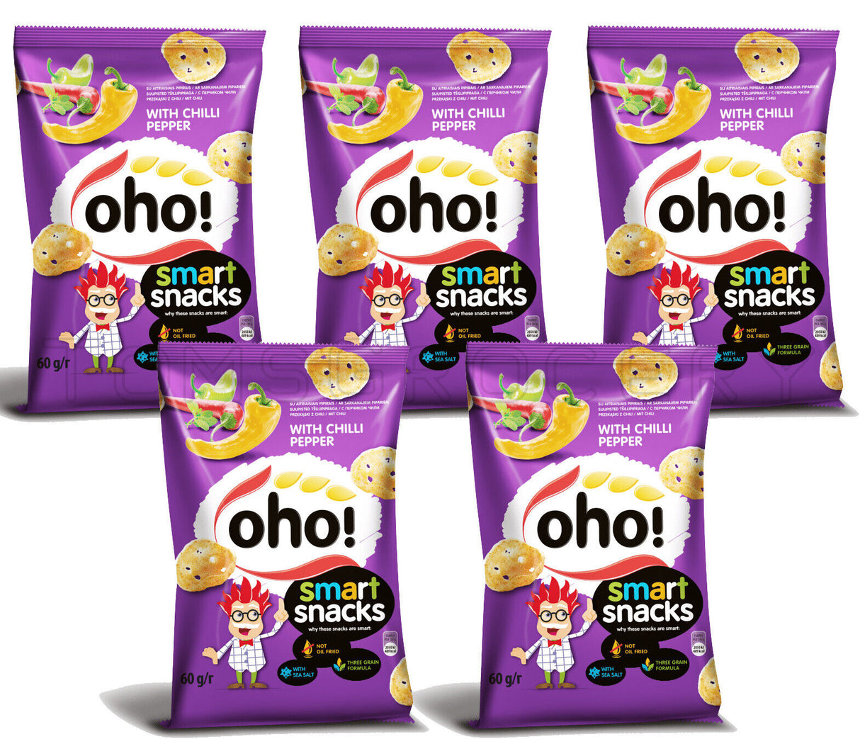 5 OHO CHILLI PEPPER Flavor Puffed Potato Chips 60g 2.1oz