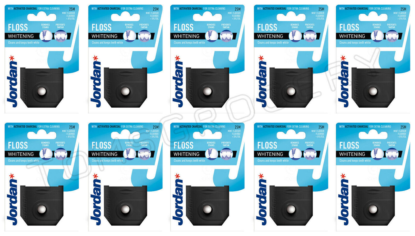 10 JORDAN CHARCOAL Whitening Dental Floss Packs Removes Stains Prevents Tartar