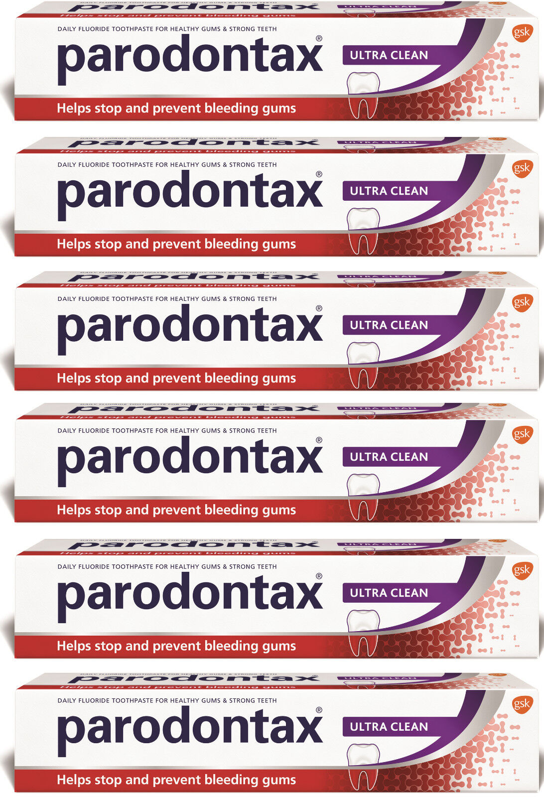 6 PARODONTAX ULTRA CLEAN Daily Fluoride Toothpaste for Bleeding Gums 75ml