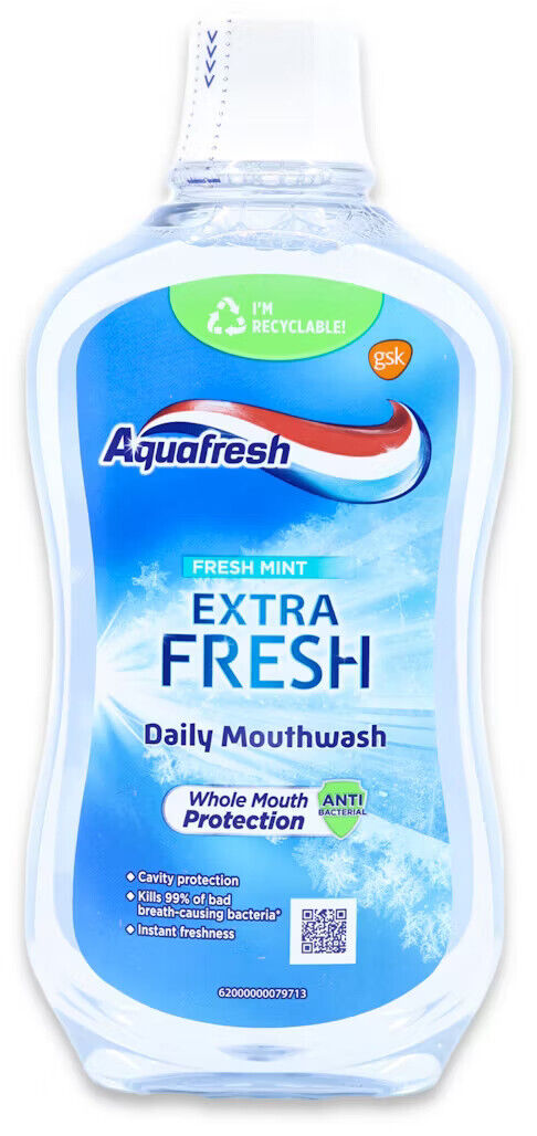 3 AQUAFRESH EXTRA FRESH Daily Mouthwash Bottles Fresh Mint Flavor 500ml
