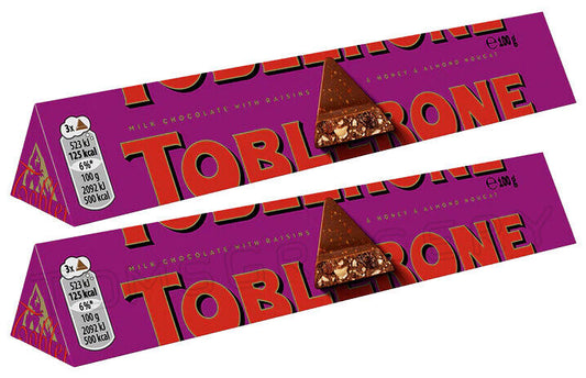 2 TOBLERONE FRUIT & NUT Swiss Chocolate Bars European Sweets 100g 3.5oz