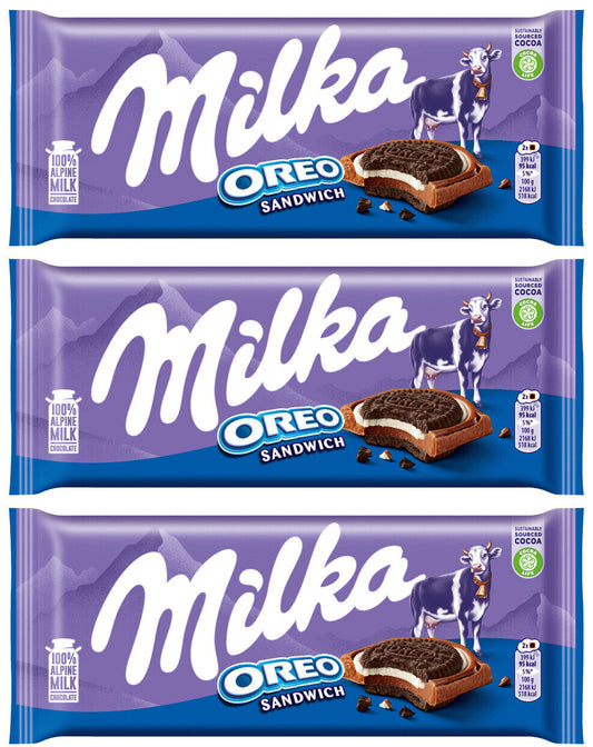 3 MILKA OREO SANDWICH Alpine Milk Chocolate Bar Sweets Candy 92g 3.2oz