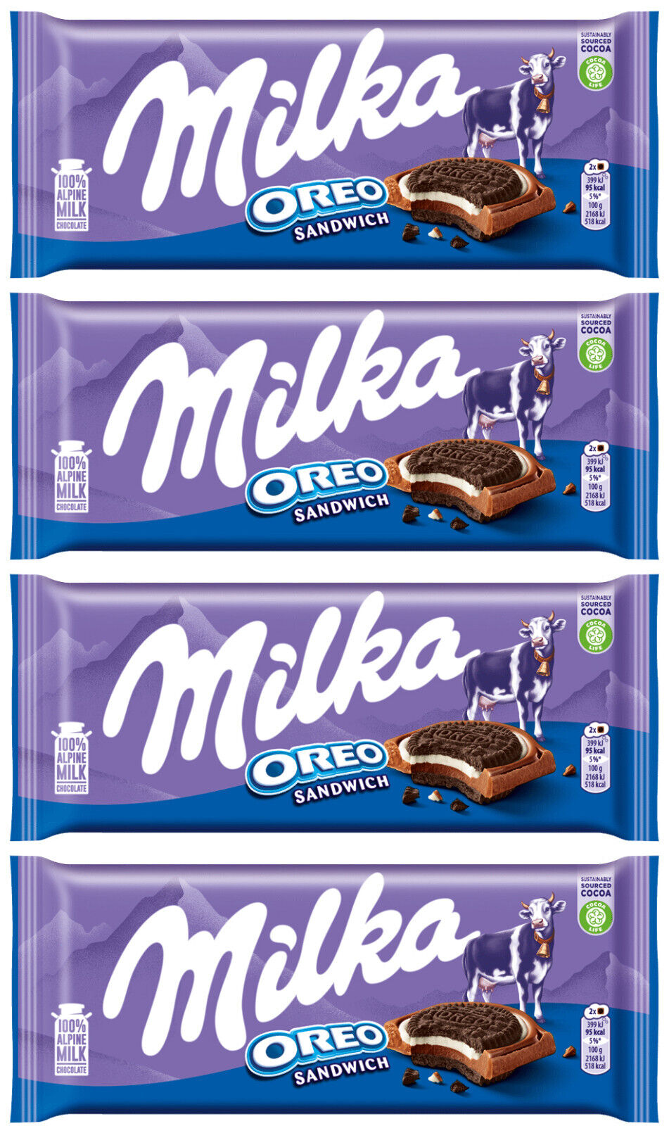 4 MILKA OREO SANDWICH Alpine Milk Chocolate Bar Sweets Candy 92g 3.2oz