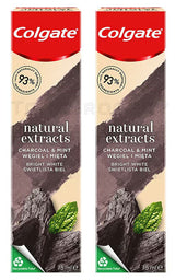 2 COLGATE NATURAL EXTRACTS CHARCOAL & MINT Daily Whitening Toothpaste 75ml