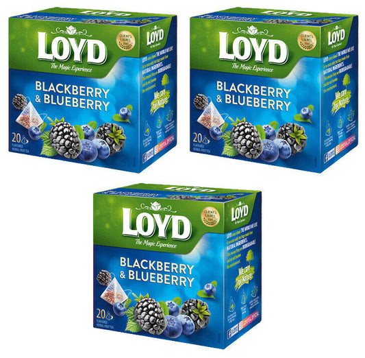 3 LOYD BLACKBERRY & BLUEBERRY Flavor Fruit Tea Infusion Boxes (60 servings)