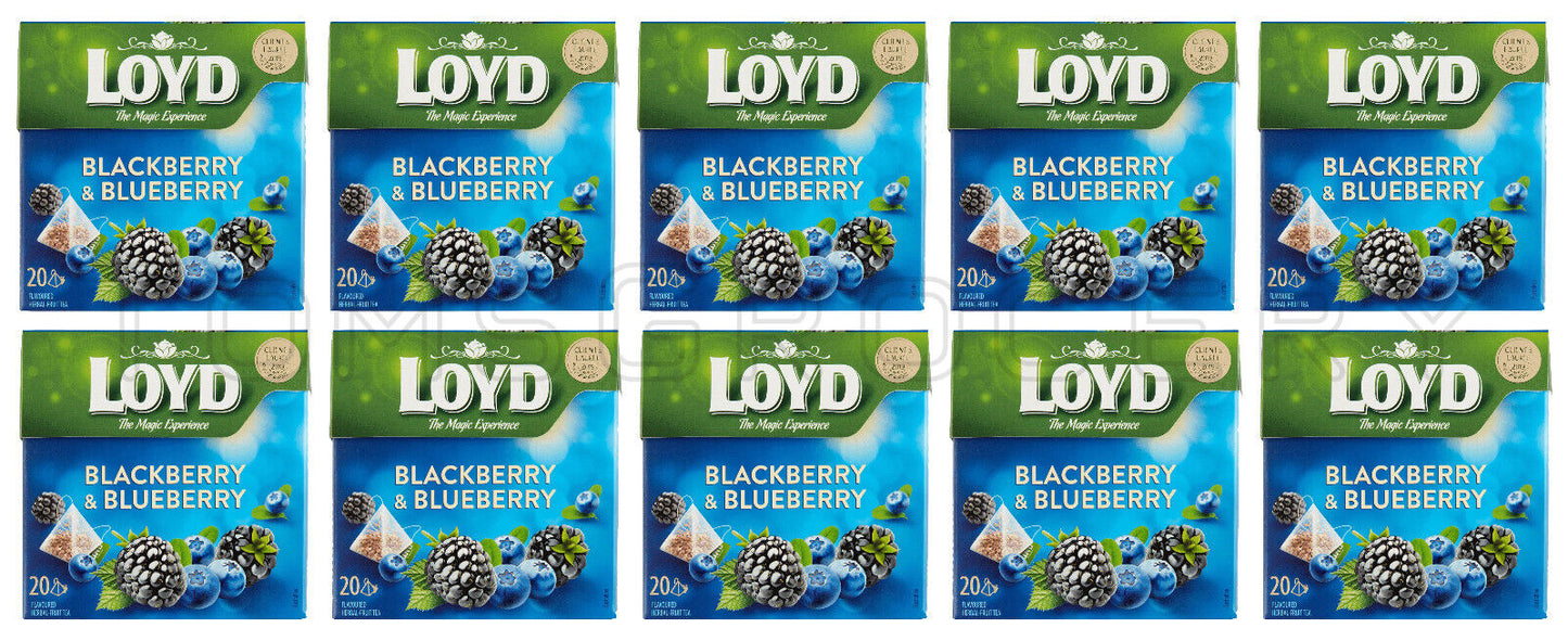 10 LOYD BLACKBERRY & BLUEBERRY Flavor Fruit Tea Pyramid Teabags (200 servings)