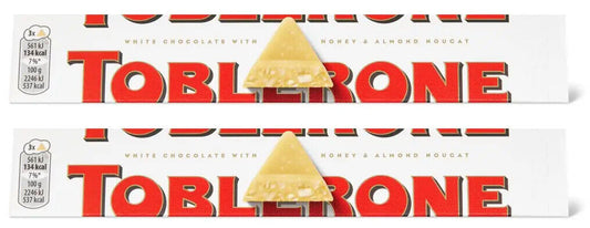 2 TOBLERONE WHITE Swiss Chocolate Bars with Honey & Almond Nougat 100g 3.5oz