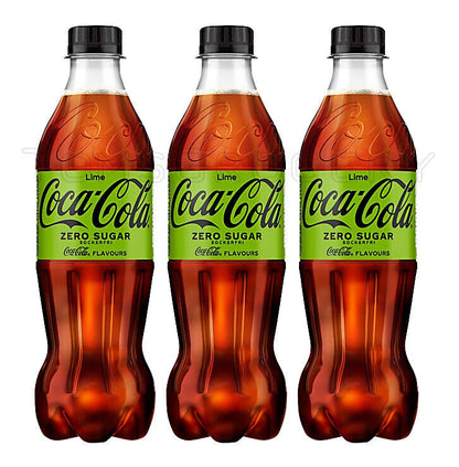 3 COCA COLA LIME Zero Sugar Soft Drink Lemonade Soda Bottles 500ml 16.9 fl oz