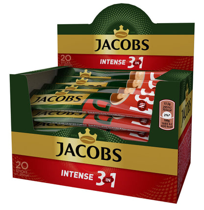 JACOBS INTENSE 3in1 Instant Coffee Sticks Box 20 Sachets x 17.5g 0.62oz