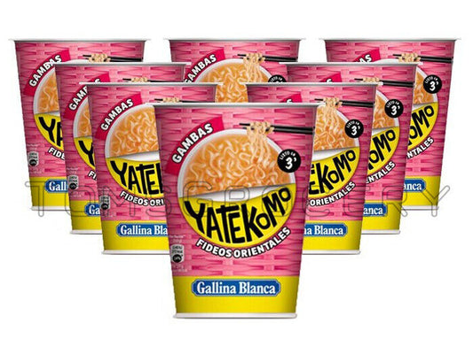 8 x Gallina Blanca YATEKOMO Prawn Shrimp Flavor Instant Noodles Soup 60g 2.1oz