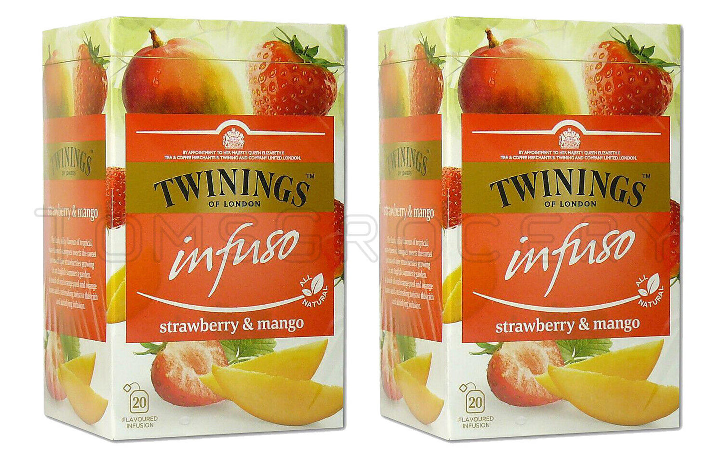 2 TWININGS STRAWBERRY & MANGO Flavor Tea Boxes (40 servings total)