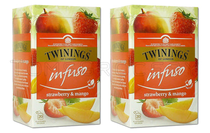 2 TWININGS STRAWBERRY & MANGO Flavor Tea Boxes (40 servings total)