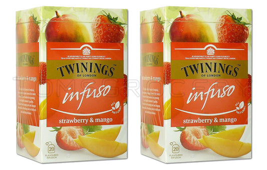 2 TWININGS STRAWBERRY & MANGO Flavor Tea Boxes (40 servings total)