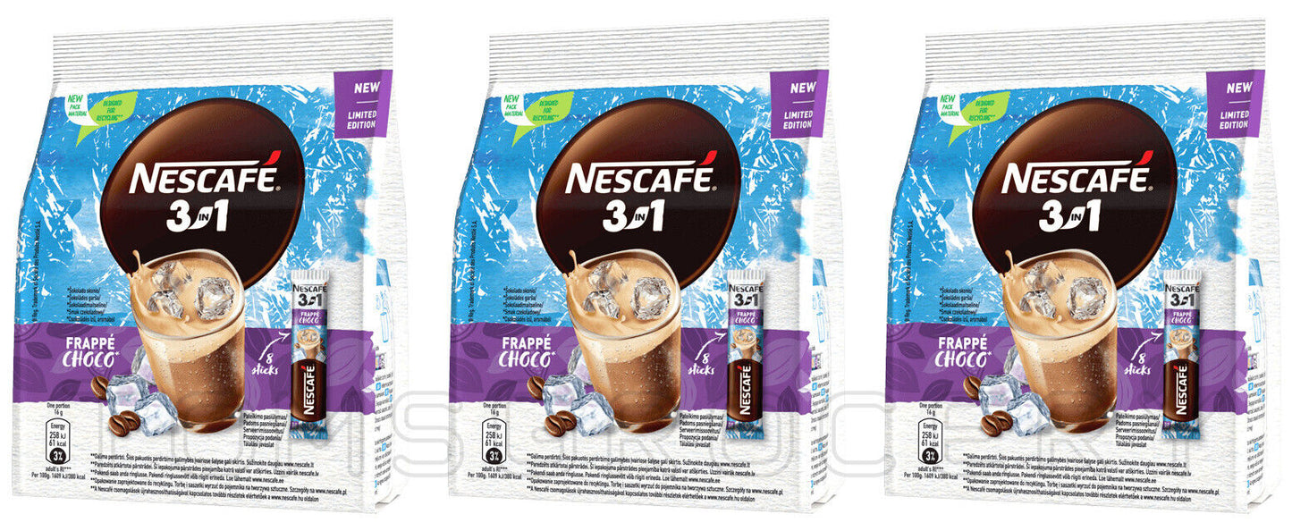 3 NESCAFE FRAPPE CHOCO 3in1 Instant Coffee Drink 128g 4.5oz