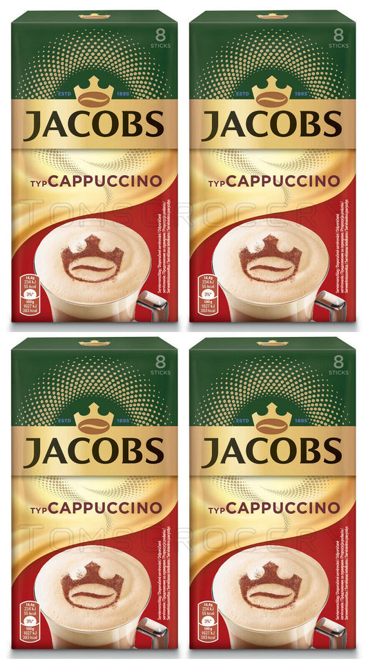 4 JACOBS CAPPUCCINO Flavor Instant Coffee Boxes (32 servings total)