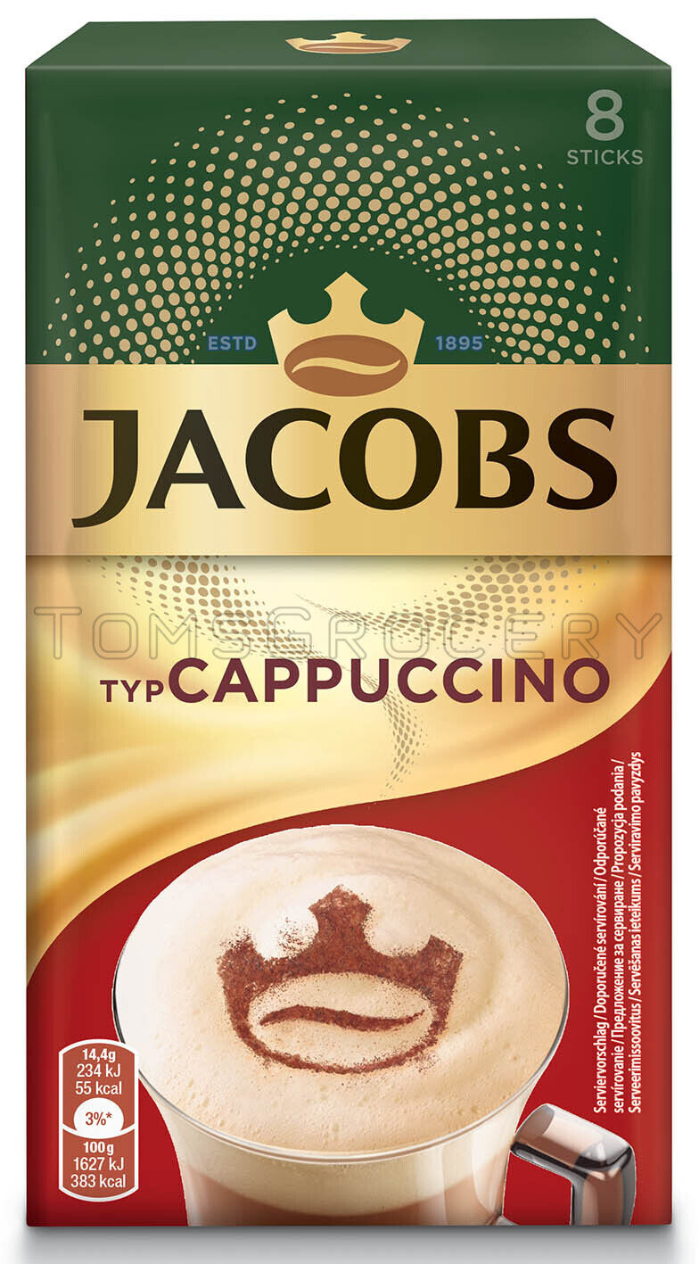 8 JACOBS CAPPUCCINO Instant Coffee Drink Sticks Boxes 92.8g 3.2oz