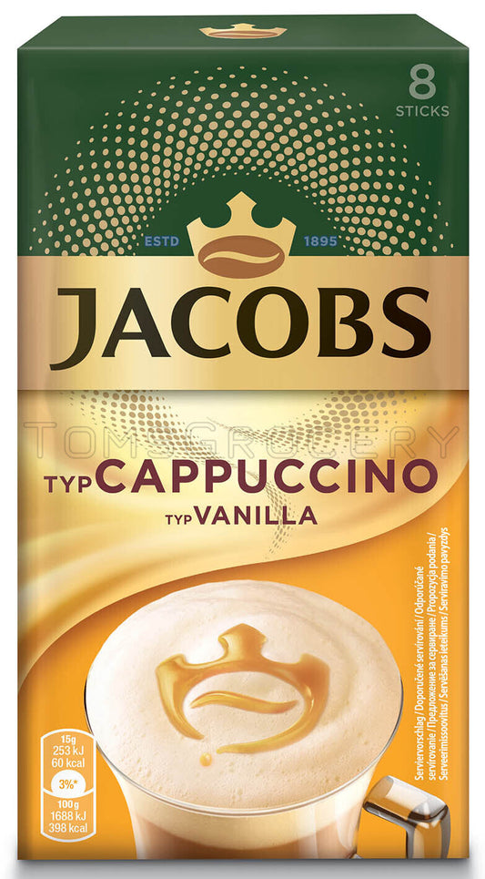 JACOBS CAPPUCCINO VANILLA Instant Coffee Drink Sticks Box 8 x 15g 0.53oz