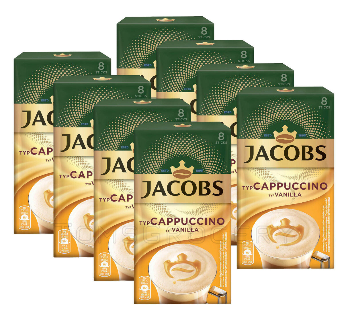 8 JACOBS CAPPUCCINO VANILLA Instant Coffee Sticks 96g 3.38oz
