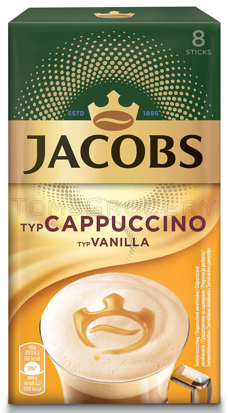 8 JACOBS CAPPUCCINO VANILLA Instant Coffee Drink Sticks 96g 3.38oz