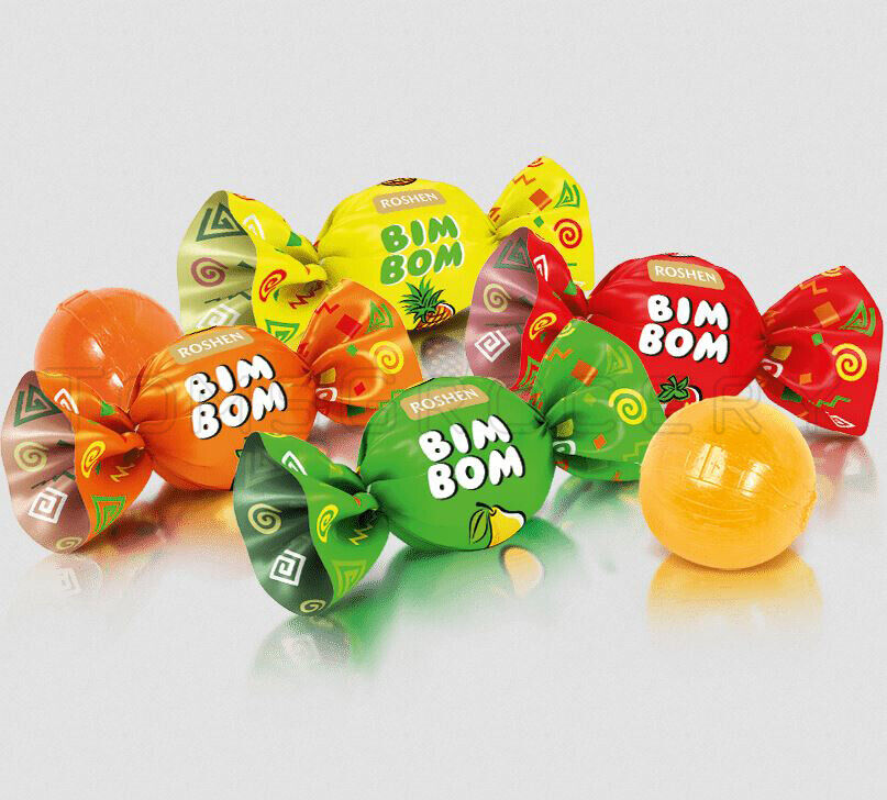 ROSHEN BIM BOM Hard Candy with Soft Chewy Filling Orange, Pear, Pineapple Flavor