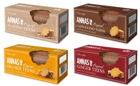 4 ANNAS TRADITIONAL SWEDISH THINS Cookies Variety Mix 4 Flavors Bundle