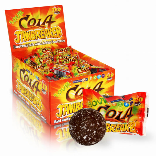 JAWBREAKER SOUR COLA Hard Candy Balls With Bubble Gum Center Box (90 servings)