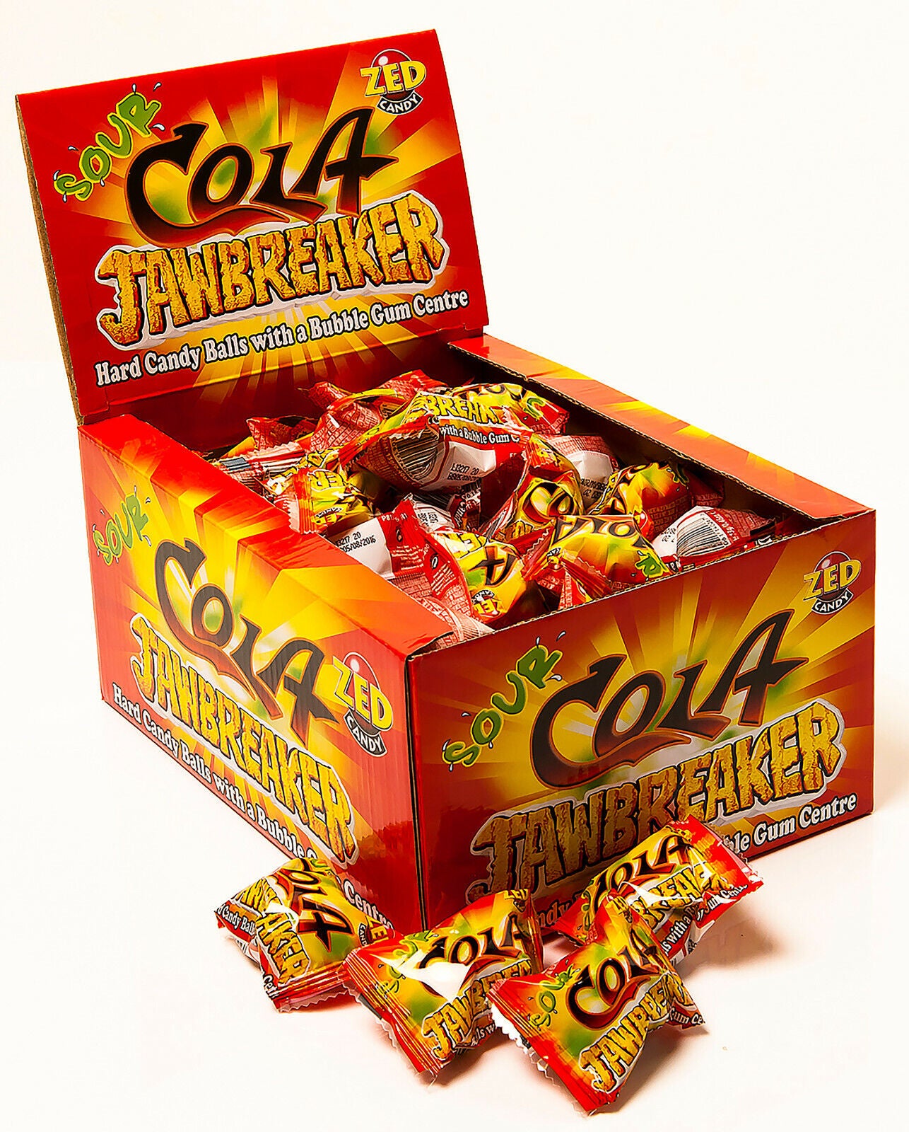 JAWBREAKER SOUR COLA Hard Candy Balls With Bubble Gum Center Box (90 servings)