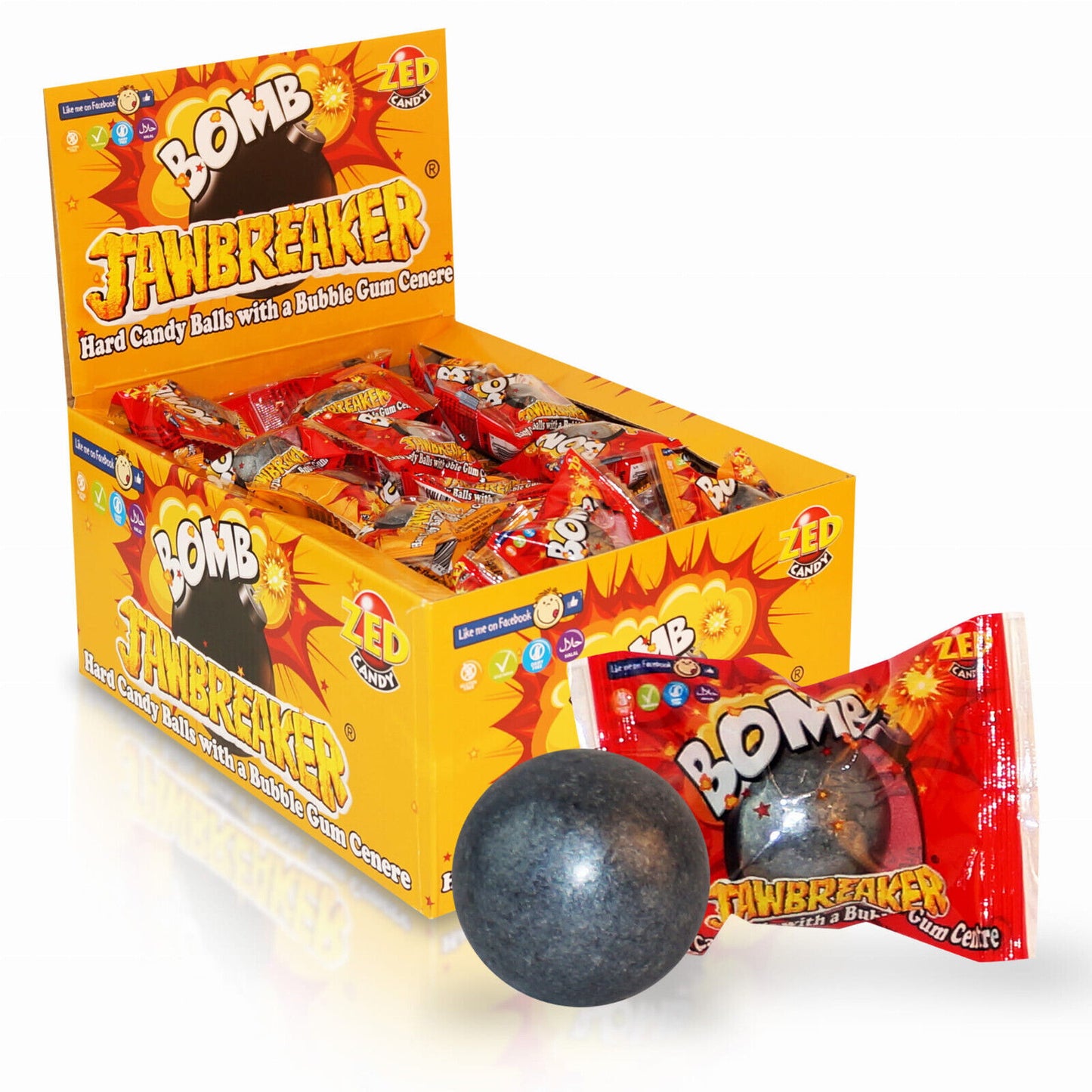 JAWBREAKER BOMB Hard Rock Candy Balls With Bubble Gum Center (90 servings)